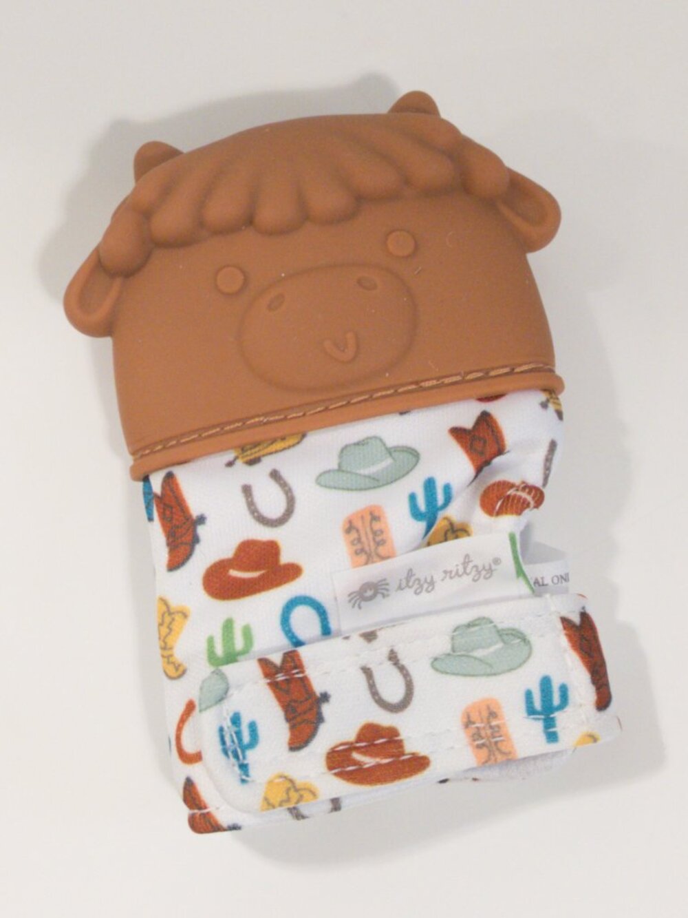 NWOT Itzy Ritzy Silicone Teething Mitt Cowboy Cow Crinkle Food Grade Baby Chew